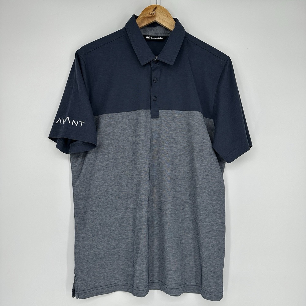 Travis Mathew Oceanside Blocked Polo Large blue AVANT Company logo
